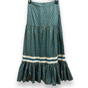 NWT Luna Moon Teal Gold Cream Peasant Cottage core Maxi Skirt Medium